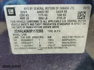 2015 Chevrolet Equinox LS with VIN 2GNALAEK0F1172383, listed as a Copart auction lot 48555905 with 115,229 mi miles and Salvage Title. Bid and sale history available at carsss.com. Image 13.