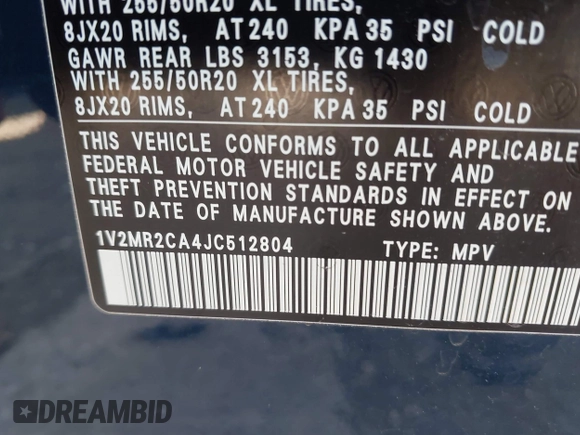 2018 Volkswagen Atlas SEL z VIN 1V2MR2CA4JC512804, wystawiony jako IAAI lot #42528402 z przebiegiem 59 226 mil mil oraz . Historia ofert i sprzedaży dostępna na DreamBid. Obrazek 9.