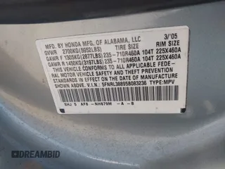 2005 Honda Odyssey Touring с VIN 5FNRL38895B083236, выставлен на аукционе IAAI как лот 42043046 с пробегом 205 141 миль миль и . История ставок и продаж доступна на DreamBid. Изображение 9.