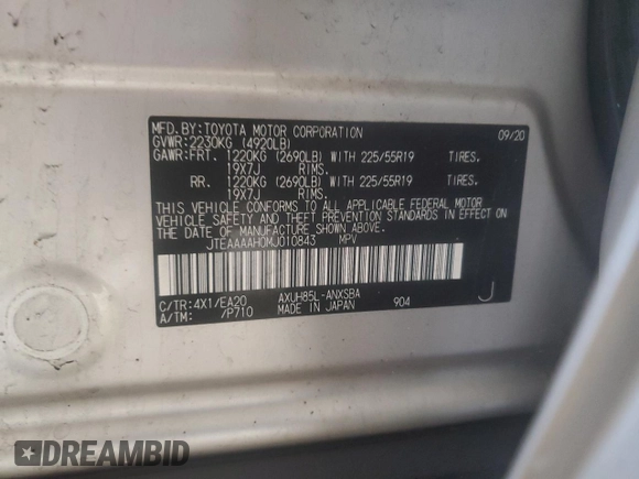 2021 Toyota Venza LE with VIN JTEAAAAH0MJ010843, listed as a Copart auction lot 53074525 with 80,733 mi miles and Salvage Title. Bid and sale history available at carsss.com. Image 14.