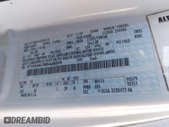 2008 Ford Econoline Cargo Commercial with VIN 1FTNS24L08DA46609, listed as a IAAI auction lot 41729157 with 298,010 mi miles and . Bid and sale history available at DreamBid. Image 9.