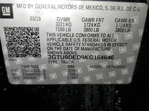 2019 GMC Sierra 1500 SLT with VIN 3GTU9DED9KG164646, listed as a Copart auction lot 47181585 with 32,276 mi miles and Salvage Title. Bid and sale history available at carsss.com. Image 12.