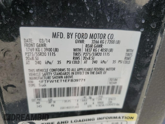 2014 Ford F-150 XL with VIN 1FTFW1ET1EFB39771, listed as a Copart auction lot 55361385 with 203,700 mi miles and Clean Title. Bid and sale history available at carsss.com. Image 12.