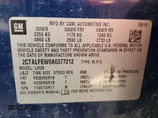 2010 GMC Terrain SLT-1 with VIN 2CTALFEW0A6377212, listed as a Copart auction lot 51121025 with 126,374 mi miles and Salvage title. Bid and sale history available at DreamBid. Image 14.