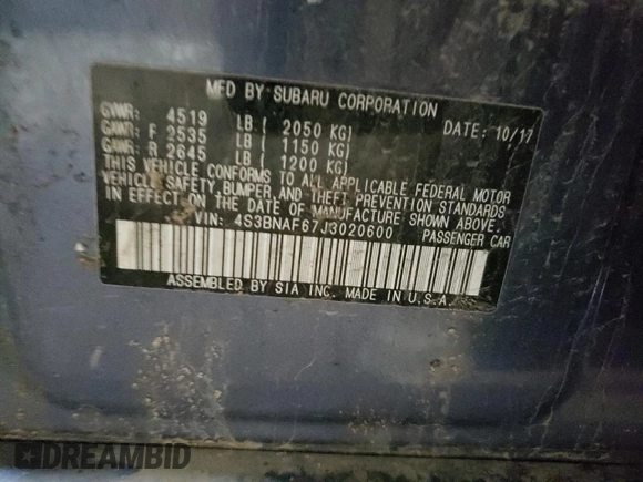 2018 Subaru Legacy Premium with VIN 4S3BNAF67J3020600, listed as a Copart auction lot 58003915 with 156,767 mi miles and Clean title. Bid and sale history available at DreamBid. Image 12.