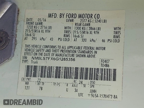 2016 Ford Transit Connect XLT with VIN NM0LS7FX6G1285356, listed as a IAAI auction lot 42233002 with 57,475 mi miles and . Bid and sale history available at DreamBid. Image 9.