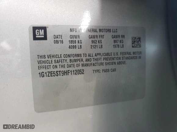 2017 Chevrolet Malibu LT with VIN 1G1ZE5ST9HF112052, listed as a Copart auction lot 44504165 with 0 mi miles and Salvage Title. Bid and sale history available at carsss.com. Image 14.