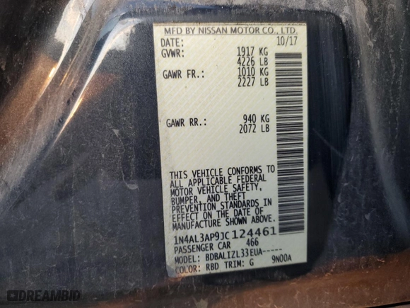 2018 Nissan Altima 2.5 SV with VIN 1N4AL3AP9JC124461, listed as a Copart auction lot 81189284 with 247,566 mi miles and Clean Title. Bid and sale history available at carsss.com. Image 12.