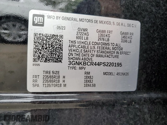 2023 Chevrolet Blazer LT с VIN 3GNKBCR44PS220195, выставлен на аукционе Copart как лот 57272495 с пробегом 41 807 миль миль и Списание • Salvage title. История ставок и продаж доступна на DreamBid. Изображение 14.