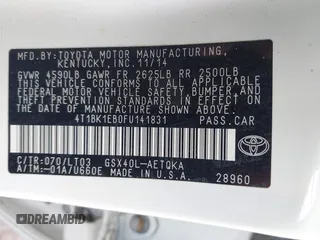 2015 Toyota Avalon Limited with VIN 4T1BK1EB0FU141831, listed as a IAAI auction lot 42037468 with 109,990 mi miles and . Bid and sale history available at DreamBid. Image 9.