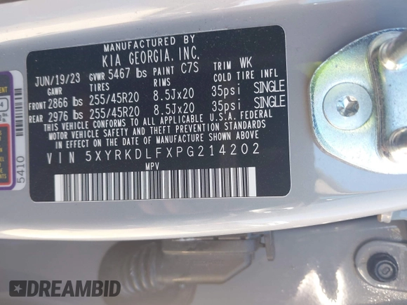 2023 Kia Sorento X-Line SX Prestige z VIN 5XYRKDLFXPG214202, wystawiony jako IAAI lot #40638311 z przebiegiem 19 871 mil mil oraz . Historia ofert i sprzedaży dostępna na DreamBid. Obrazek 9.