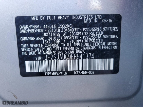 2015 Subaru Forester 2.5i Touring with VIN JF2SJAUC9FH841374, listed as a Copart auction lot 50384375 with 178,256 mi miles and Salvage Title. Bid and sale history available at carsss.com. Image 15.