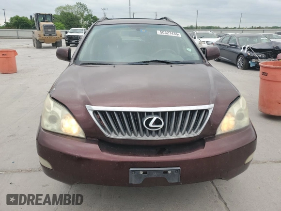 2009 Lexus RX 350 with VIN JTJGK31U899852162, listed as a Copart auction lot 50327435 with 166,085 mi miles and Salvage Title. Bid and sale history available at DreamBid. Image 5.