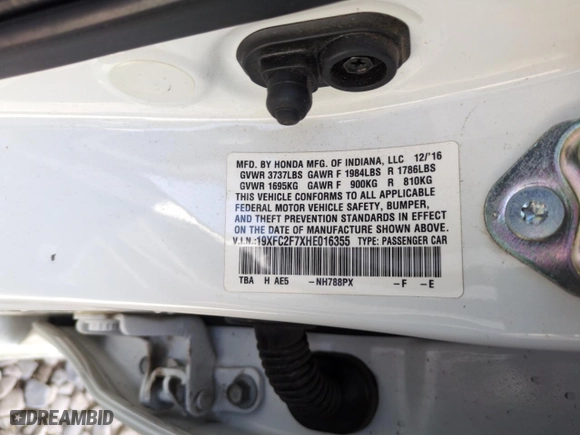 2017 Honda Civic Sedan EX with VIN 19XFC2F7XHE016355, listed as a Copart auction lot 52527645 with 114,868 mi miles and Salvage Title. Bid and sale history available at carsss.com. Image 13.