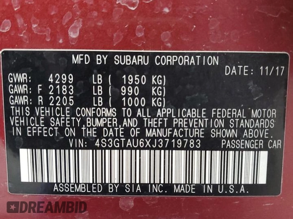 2018 Subaru Impreza Limited with VIN 4S3GTAU6XJ3719783, listed as a Copart auction lot 48062565 with 75,515 mi miles and Salvage title. Bid and sale history available at DreamBid. Image 12.