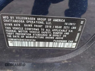2012 Volkswagen Passat S with VIN 1VWAH7A34CC023134, listed as a IAAI auction lot 42680912 with 157,397 mi miles and . Bid and sale history available at DreamBid. Image 9.