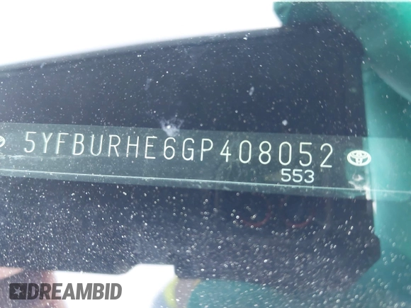 2016 Toyota Corolla L with VIN 5YFBURHE6GP408052, listed as a IAAI auction lot 42207935 with 113,192 mi miles and . Bid and sale history available at DreamBid. Image 9.