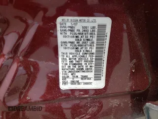 2007 Nissan Murano SE z VIN JN8AZ08W77W635604, wystawiony jako Copart lot #52454844 z przebiegiem 89 842 mil mil oraz Szkoda całkowita • Salvage title. Historia ofert i sprzedaży dostępna na DreamBid. Obrazek 16.