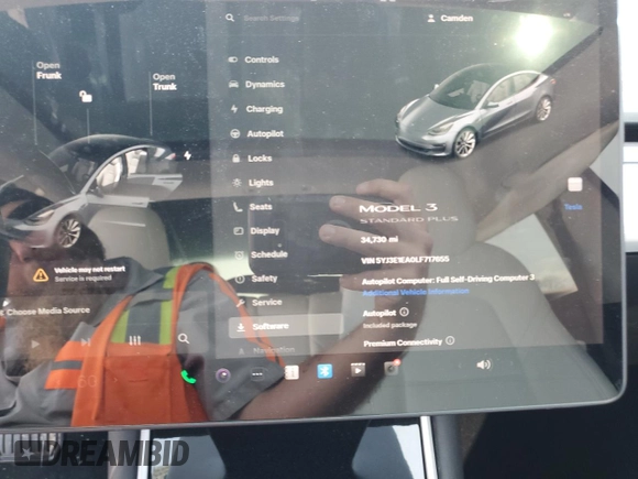 2020 Tesla Model 3 Standard Range Plus z VIN 5YJ3E1EA0LF717655, wystawiony jako Copart lot #51426325 z przebiegiem 34 730 mil mil oraz Szkoda całkowita • Salvage title. Historia ofert i sprzedaży dostępna na DreamBid. Obrazek 9.