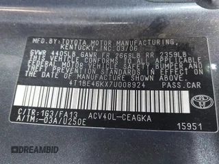 2007 Toyota Camry CE with VIN 4T1BE46KX7U008924, listed as a IAAI auction lot 42171072 with 254,303 mi miles and . Bid and sale history available at DreamBid. Image 9.