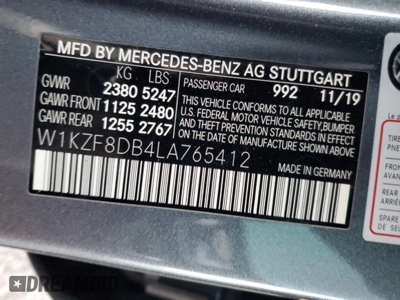 2020 Mercedes-Benz E-Class E 350 with VIN W1KZF8DB4LA765412, listed as a Copart auction lot 87007634 with 42,566 mi miles and Salvage Title. Bid and sale history available at carsss.com. Image 14.