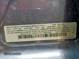 2007 Volkswagen Jetta 2.5 with VIN 3VWSF81K17M019361, listed as a Copart auction lot 61236895 with 138,976 mi miles and Salvage title. Bid and sale history available at DreamBid. Image 12.