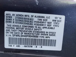 2015 Honda Odyssey EX with VIN 5FNRL5H40FB049888, listed as a IAAI auction lot 41710704 with 117,696 mi miles and . Bid and sale history available at DreamBid. Image 9.