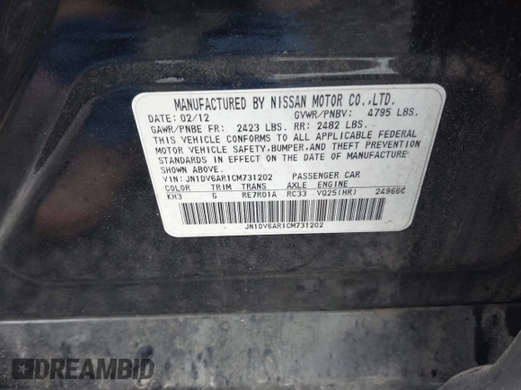 2012 Infiniti G25 x с VIN JN1DV6AR1CM731202, выставлен на аукционе IAAI как лот 42436648 с пробегом 172 533 миль миль и . История ставок и продаж доступна на DreamBid. Изображение 9.