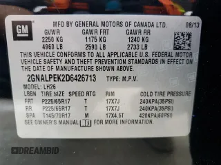 2013 Chevrolet Equinox LT z VIN 2GNALPEK2D6426713, wystawiony jako Copart lot #55976745 z przebiegiem 131 860 mil mil oraz Szkoda całkowita • Salvage title. Historia ofert i sprzedaży dostępna na DreamBid. Obrazek 13.