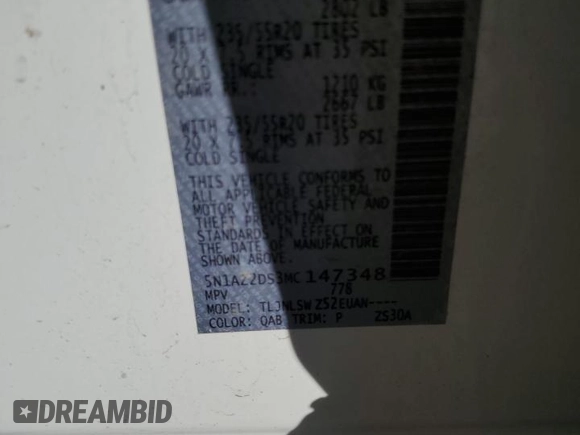 2021 Nissan Murano Platinum z VIN 5N1AZ2DS3MC147348, wystawiony jako Copart lot #82631594 z przebiegiem Nie podano mil oraz Szkoda całkowita • Salvage title. Historia ofert i sprzedaży dostępna na DreamBid. Obrazek 14.