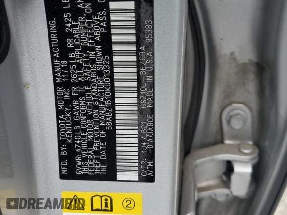 2019 Lexus ES 350 with VIN 58ABZ1B10KU013325, listed as a Copart auction lot 54119185 with 33,497 mi miles and Salvage Title. Bid and sale history available at DreamBid. Image 12.