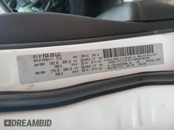 2017 Dodge Durango SXT with VIN 1C4RDJAGXHC629840, listed as a Copart auction lot 58322745 with 177,930 mi miles and Salvage title. Bid and sale history available at DreamBid. Image 13.