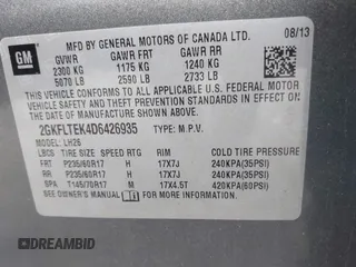 2013 GMC Terrain SLE with VIN 2GKFLTEK4D6426935, listed as a IAAI auction lot 42199994 with 140,072 mi miles. Bid and sale history available at carsss.com. Image 9.