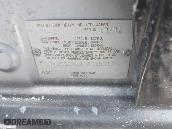 2002 Subaru Impreza WRX с VIN JF1GD29612G518818, выставлен на аукционе IAAI как лот 42434544 с пробегом Не указан миль и . История ставок и продаж доступна на DreamBid. Изображение 9.