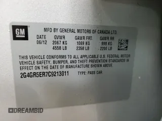 2012 Buick Regal with VIN 2G4GR5ER7C9213011, listed as a Copart auction lot 50378595 with 107,179 mi miles and Clean Title. Bid and sale history available at carsss.com. Image 13.