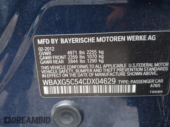 2012 BMW 5 Series 528i z VIN WBAXG5C54CDX04629, wystawiony jako IAAI lot #42360312 z przebiegiem 131 603 mil mil oraz . Historia ofert i sprzedaży dostępna na DreamBid. Obrazek 9.