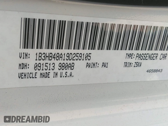 2009 Dodge Caliber SXT with VIN 1B3HB48A19D259105, listed as a IAAI auction lot 41881974 with 127,096 mi miles and . Bid and sale history available at DreamBid. Image 9.