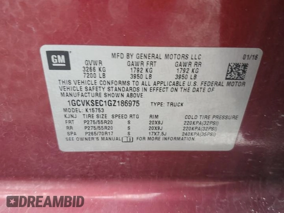 2016 Chevrolet Silverado 1500 LTZ with VIN 1GCVKSEC1GZ186975, listed as a Copart auction lot 50794885 with 119,347 mi miles and Salvage Title. Bid and sale history available at carsss.com. Image 12.