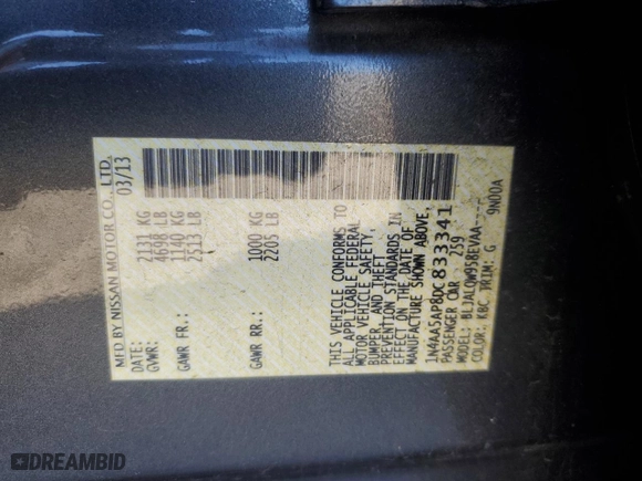 2013 Nissan Maxima 3.5 S with VIN 1N4AA5AP8DC833341, listed as a Copart auction lot 48922785 with 157,129 mi miles and Salvage Title. Bid and sale history available at carsss.com. Image 14.