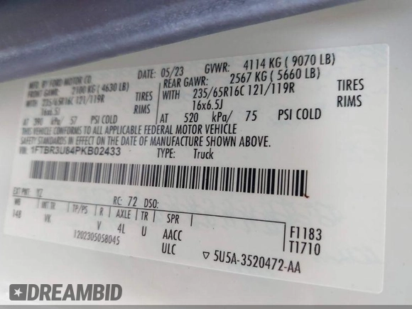 2023 Ford Transit Cargo с VIN 1FTBR3U84PKB02433, выставлен на аукционе IAAI как лот 41895220 с пробегом 87 542 миль миль и . История ставок и продаж доступна на DreamBid. Изображение 9.