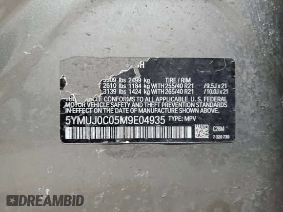 2021 BMW X4 M z VIN 5YMUJ0C05M9E04935, wystawiony jako Copart lot #42149535 z przebiegiem Nie podano mil oraz Szkody całkowita. Historia ofert i sprzedaży dostępna na DreamBid. Obrazek 14.