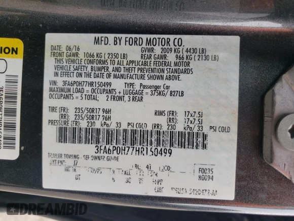 2017 Ford Fusion SE z VIN 3FA6P0H77HR150499, wystawiony jako Copart lot #61624425 z przebiegiem 171 850 mil mil oraz Czysty tytuł • Clean title. Historia ofert i sprzedaży dostępna na DreamBid. Obrazek 12.