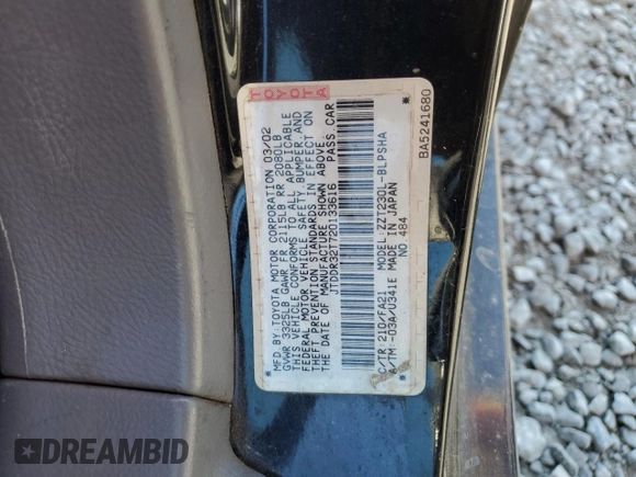 2002 Toyota Celica GT with VIN JTDDR32T720133616, listed as a Copart auction lot 83524774 with 250,423 mi miles and Salvage Title. Bid and sale history available at carsss.com. Image 14.