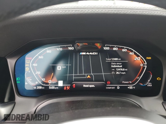 2023 BMW 4 Series M440i with VIN WBA53AT01PCL61211, listed as a Copart auction lot 83972064 with 12,489 mi miles and Salvage Title. Bid and sale history available at DreamBid. Image 9.