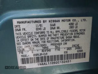 2002 Nissan Altima S with VIN 1N4AL11D92C152451, listed as a IAAI auction lot 41628699 with 143,184 mi miles. Bid and sale history available at carsss.com. Image 9.