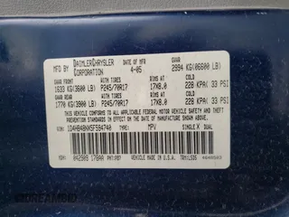 2005 Dodge Durango SLT with VIN 1D4HB48NX5F594740, listed as a Copart auction lot 52252365 with Not provided miles and Salvage title. Bid and sale history available at DreamBid. Image 15.