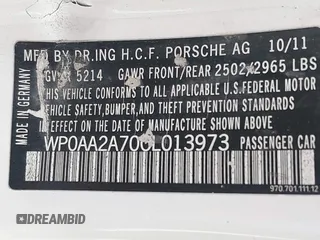 2012 Porsche Panamera with VIN WP0AA2A70CL013973, listed as a IAAI auction lot 41675608 with 108,223 mi miles and . Bid and sale history available at DreamBid. Image 9.
