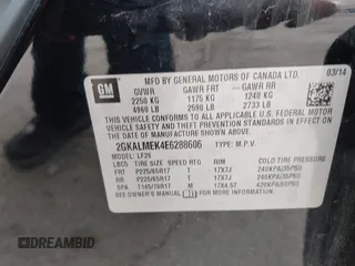 2014 GMC Terrain SLE with VIN 2GKALMEK4E6288606, listed as a IAAI auction lot 41959274 with 105,384 mi miles. Bid and sale history available at carsss.com. Image 9.