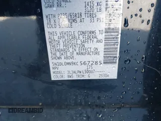 2019 Infiniti QX60 Pure с VIN 5N1DL0MN9KC567285, выставлен на аукционе IAAI как лот 42312670 с пробегом 106 018 миль миль и . История ставок и продаж доступна на DreamBid. Изображение 9.