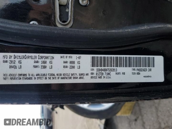 2007 Dodge Caliber SXT z VIN 1B3HB48B07D263913, wystawiony jako Copart lot #55382435 z przebiegiem Nie podano mil oraz Czysty tytuł • Clean title. Historia ofert i sprzedaży dostępna na DreamBid. Obrazek 12.